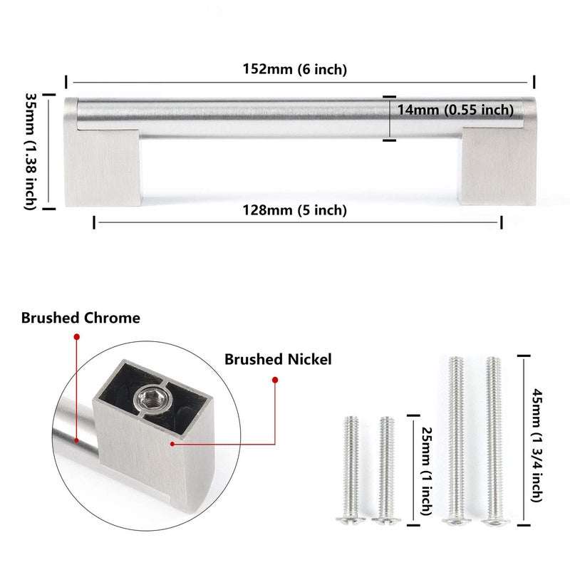 FULGENTE Brushed Nickel Drawer Pulls, Stainless Steel Chrome Modern Cabinet Handles Kitchen Hardware Cupborad Armoire Wardrobe, 5 inch Hole Center - 6 inches Total Lengthï¼ˆ Pack of 5 ï¼‰ - Image 2